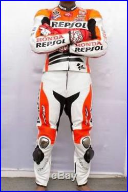Men Orange Red Repsol MotoGP Honda Racing Motorcycle Leather Suit Jacket Pants