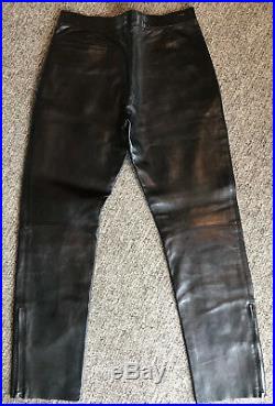 Men Prada Black Extra Soft + supple Leather Biker Pant Made In Italy 30 x 29