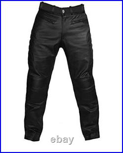 Men Real Black Leather Motorcycle Bikers Pants Jeans Trousers