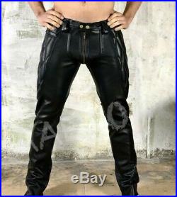 Men Real Leather Bikers Pants Diamond Quilted Panels MADE TO ORDER Leather Pants