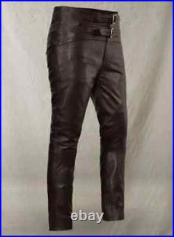 Men Real Leather Double Belt Pants Sheep Lambskin leather
