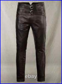 Men Real Leather Double Belt Pants Sheep Lambskin leather
