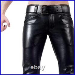 Men Real Leather Pants Sheep/Lambskin Leather Biker Trouser with White Stripes