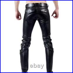 Men Real Leather Pants Sheep/Lambskin Leather Biker Trouser with White Stripes