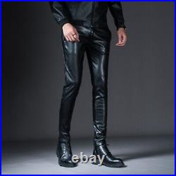 Men Real Leather Pants with Zipper Sheep/Lambskin Leather Biker Trouser
