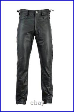 Men Real Leather Slim fit Pants Sheep Lambskin leather With Side Lace