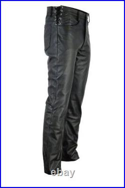 Men Real Leather Slim fit Pants Sheep Lambskin leather With Side Lace