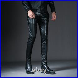 Men Real Leather with Zipper Sheep/Lambskin Leather Biker Trouser