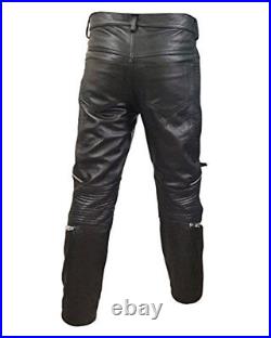 Men Sexy Real Black Leather Motorcycle Bikers Pants Jeans Trousers