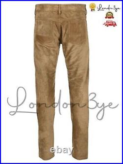 Men Suede Pants Men Tan Real Leather Trousers Mens Tapered Jeans