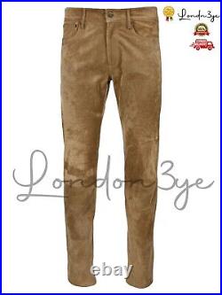 Men Suede Pants Men Tan Real Leather Trousers Mens Tapered Jeans