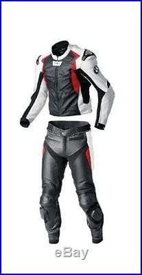 Men White Red Black BMW Motorcycle Racing Leather 2 Piece Suit Jacket Pants Hump