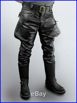 Men handmade black leather breeches pants men trouser motorbike party trouser