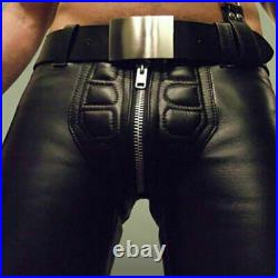 Men's 100% Real Black Cowhide Leather Bikers Pant Front Quilted Panel Party Wear