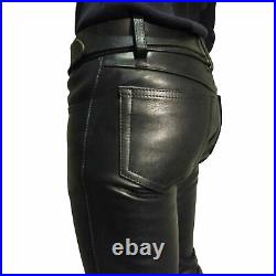 Men's 100% Real Black Cowhide Leather Bikers Pant Front Quilted Panel Party Wear