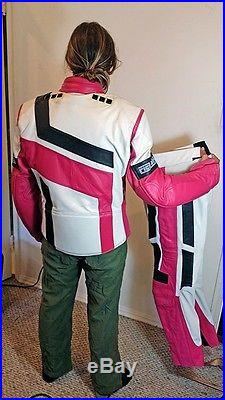 Men's 42 Biker Vintage Motorcycle Jacket and Pants pink black leather FIELDSHEER