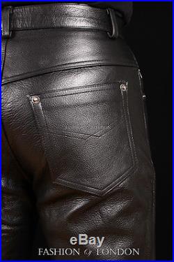 Men’s’501 JEANS STYLE’ Black Cowhide Real Classic Leather Biker Trouser ...