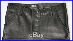 Men's 665 Leather Black Real Leather Cargo Motorcycle Pants Size 37