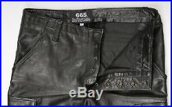 Men's 665 Leather Black Real Leather Cargo Motorcycle Pants Size 37