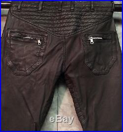 Men's Alessandrini Black Leather Low Rise Unique Pants Size 34 LP0013