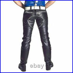 Men's Authentic Lambskin Real Leather Black Pant Slim Fit Stylish Trousers-MP33