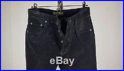 Men's BLACK Suede Leather button fly pants NEW WITHOUT TAGS UNWORN 30W Small
