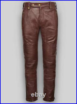 Men's BROWN Real Lambskin Leather Genuine Biker Pant Motorcycle Stylish Wear