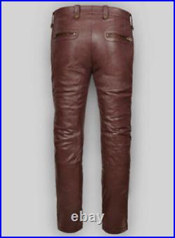 Men's BROWN Real Lambskin Leather Genuine Biker Pant Motorcycle Stylish Wear