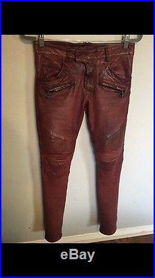 Men's Balmain Leather Burgundy Pants Size 44= 28 XS