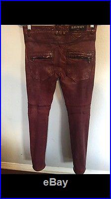 Men's Balmain Leather Burgundy Pants Size 44= 28 XS