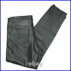 Men's Biker Genuine Leather Pants Jeans Style 5 Pockets Motorbike Black Pants