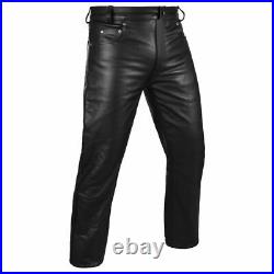 Men's Biker Genuine Leather Pants Jeans Style 5 Pockets Motorbike Black Pants
