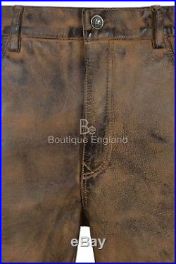Men's Biker Leather Trouser Dirty Brown Laced Motorcycle Style 100% Napa 00126
