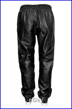 Men's Black American Style Soft Leather Trouser Sweat Track Pant Jogging Bottom