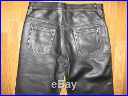 Men's Black Cowhide Leather Motorcycle Jeans Style Five Pockets Pant New 34 x 34