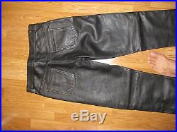 Men's Black Cowhide Leather Motorcycle Jeans Style Five Pockets Pant New 34 x 34