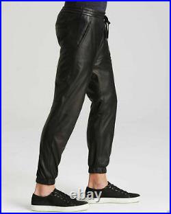 Men's Black Genuine Joggers Pant Lambskin Lightweight Soft Leather Track pants