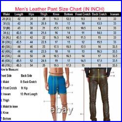 Men's Black Genuine Lamb Leather Cargo Biker Pants Black Leather Pants Fashion