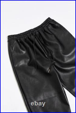 Men's Black Genuine Lamb Leather Track Joggers Pants black leather pants fashion