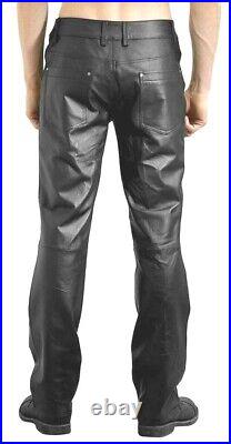 Men's Black Genuine Lamb Leather Trouser Biker Pants black leather pants fashion