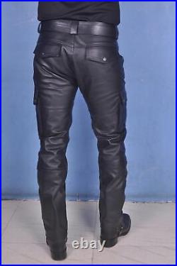 Men's Black Genuine Lambskin Real 100%Premium Leather Cargo Pant ZL-0027