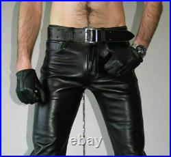 Men's Black Genuine Lambskin Real Leather Casual Jeans Biker Pant ZL-0010
