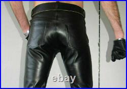 Men's Black Genuine Lambskin Real Leather Casual Jeans Biker Pant ZL-0014