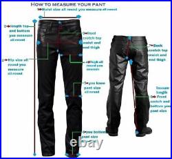 Men's Black Genuine Lambskin Real Leather Jeans Biker Overalls Pant ZL-001
