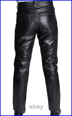 Men's Black Genuine Leather Pant Real Soft Cowhide Biker Leather Pant