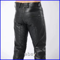 Men's Black Genuine Leather Pant Real Soft Lambskin Biker Leather Pant 05
