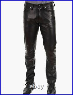 Men's Black Genuine Leather Pant Real Soft Lambskin Biker Leather Pant 06