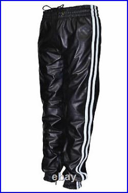 Men's Black Leather 100% Real Lambskin Sweat Pants/Jogger trousers Pant ZL-0052