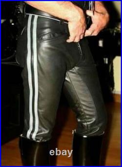 Men's Black Leather Biker Pants Breeches Trousers