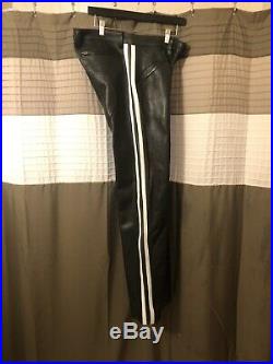 Men's Black Leather Breeches with white side stripes